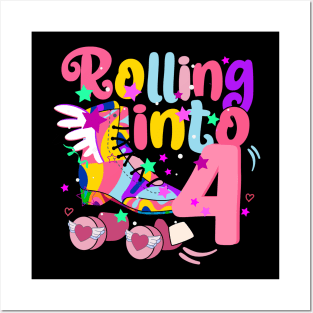 rolling into 4 - 4th birthday girl roller skates theme party Posters and Art